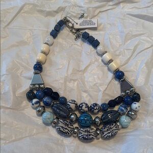 Chico's Blue and Silver Multi-Bead Necklace